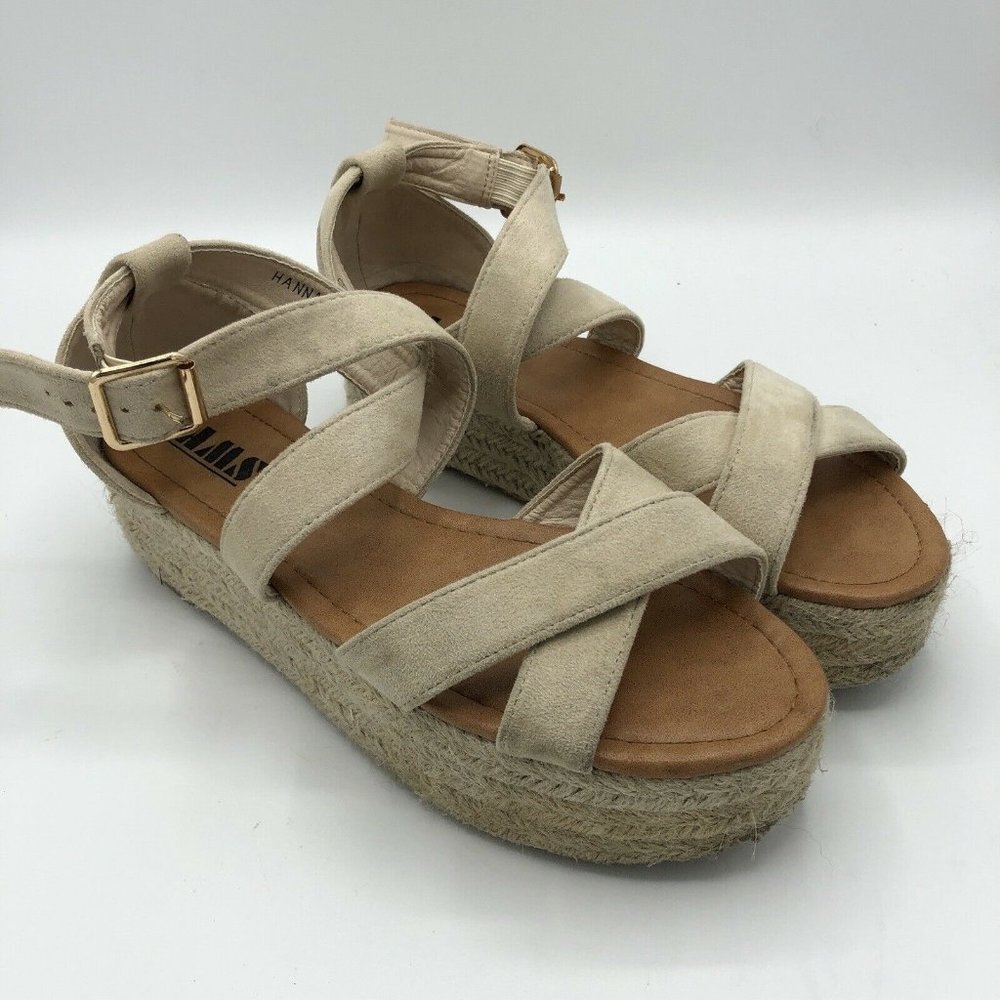 AMS Women's Hannah Beige Platform Espadrille Sanda